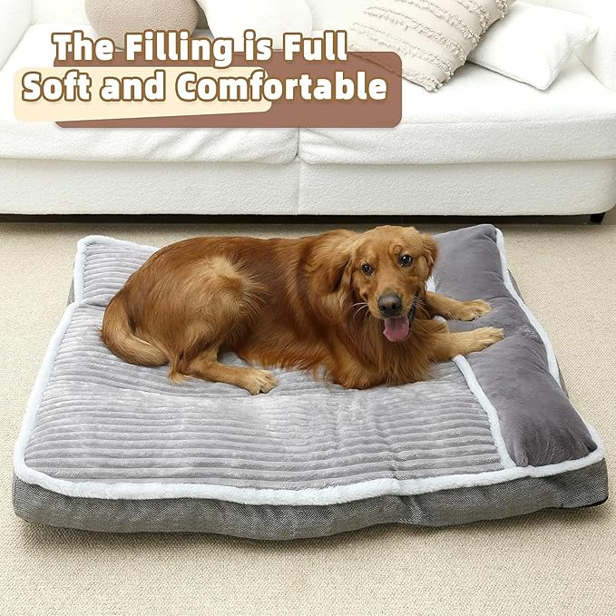 Dog Bed for Large Dogs, Dog Mattress with Pillow for Crate Kennel, Sofa pet Bed, Super Soft pet Bed for Medium, Jumbo, Small Dogs Breeds (Grey, Large:(36"x27"x3")