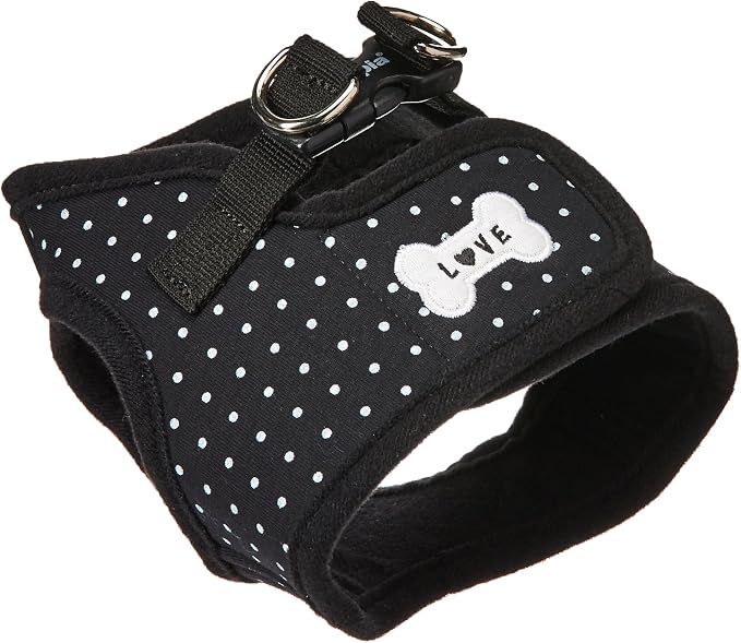 Puppia Dotty Step-in Vest Dog Harness No Pull No Choke Easy Wear Training Walking for Small Dog, Medium, Black
