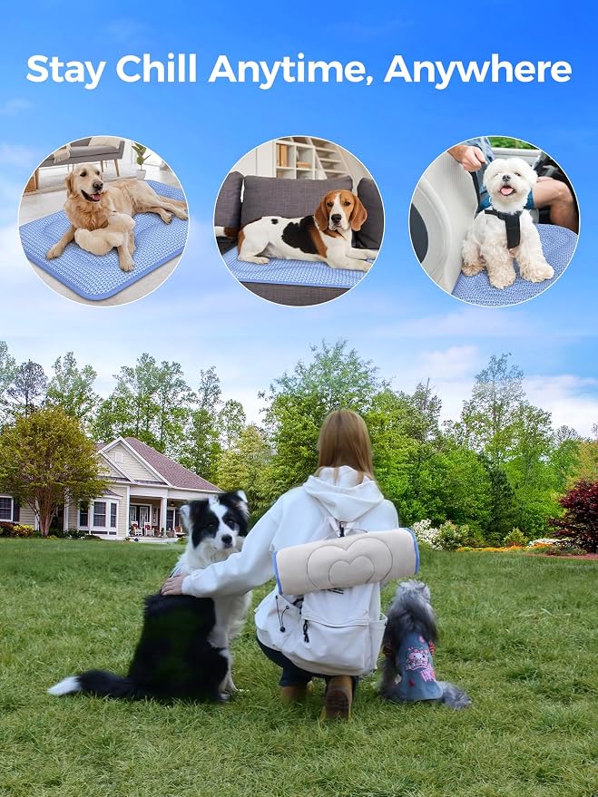Rywell Dog Cooling Mat, 36”x27” Super Thick & Reversible Cooling Mat for Dogs, Arc-Chill 3.0 & PCM for Long-Lasting Cool and Color-Changing (Q-Max > 0.5), All-Season Use & Portable for Travel