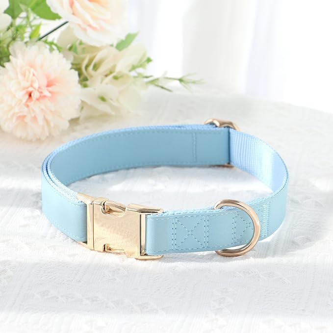 PET ARTIST Soft PU Leather Dog Collar for Medium Dogs, Bright & Classic Nylon Padded Durable Dog Collar Leather with Quick Release Metal Buckle Adjustable for Male Dogs, Neck Fit 13-19"