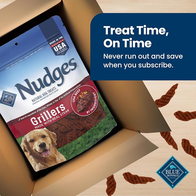 Blue Buffalo Nudges Steak Grillers Natural Dog Treats, Meaty Dog Snacks, Healthy Reward or Training Treat, Made in the USA with Real Beef, No Artificial Preservatives, 10 oz.