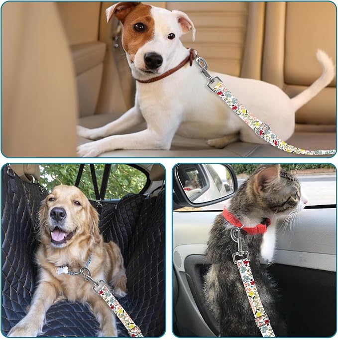 Adjustable pet cat and Dog car seat Belt, The Lanyard is Flexible and Adjustable from 20 to 33 inches (White Flower)