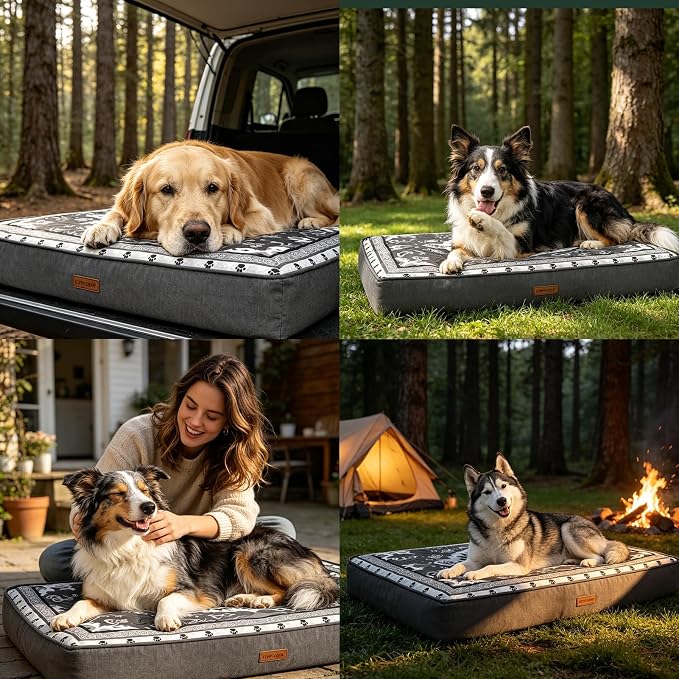 EXPAWLORER Outdoor Dog Bed Small Medium Size Dogs, Waterproof Orthopedic Pet Mattress with Removable Washable Cover Non-Slip Bottom Zipper & Carry Handles, Thick Egg Crate Foam Beds Sofa 30x20x3in