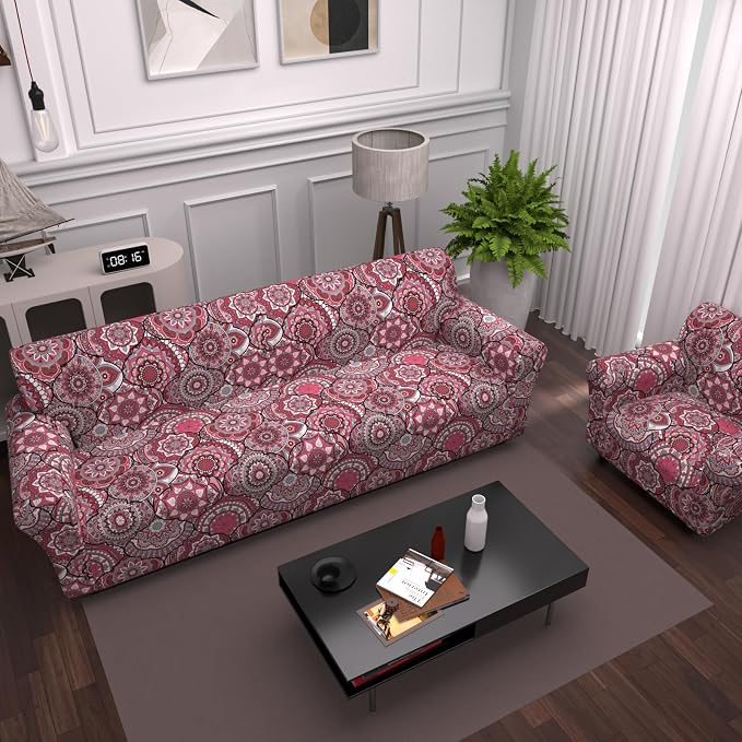 Stretch Couch Covers for 2 Separate Cushion Couch Sofa - Floral Printed Couch Sofa Cover ,Washable Sofa Slipcover,Pet Friendly Furniture Protector with Elastic Bottom,Universal Fit for Home(Loveseat)