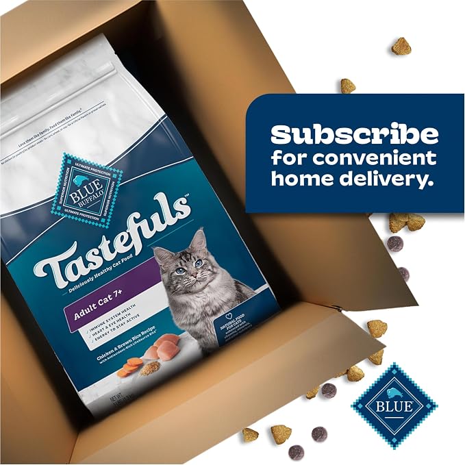 Blue Buffalo Tastefuls Chicken & Brown Rice Recipe Mature Dry Cat Food for Adult Cats 7+, Real Chicken First, Deliciously Healthy Natural Senior Cat Food with Fish Oil & Natural Ingredients, 7 lbs.