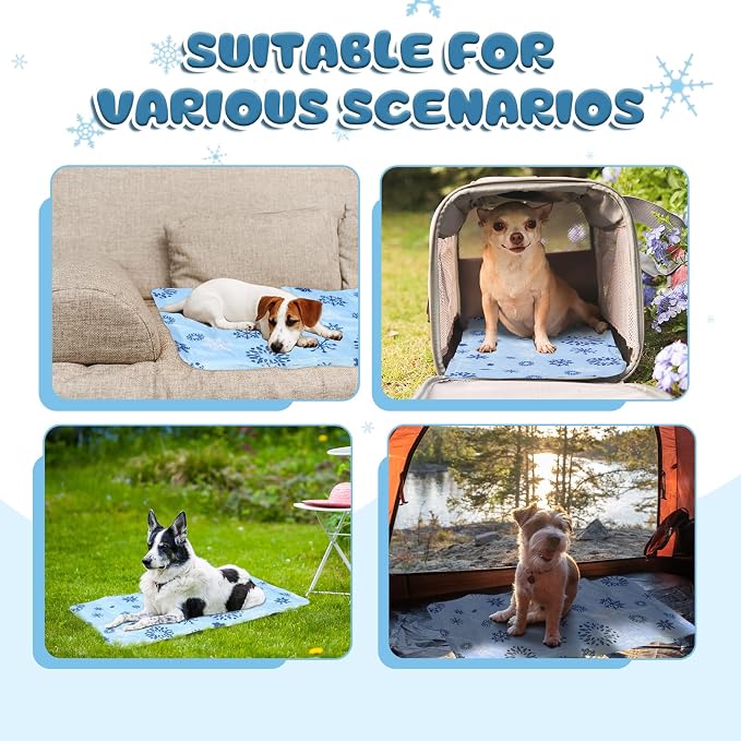 Nuanchu Dog Stroller Cooling Mat, Waterproof Gel Pet Cooling Pad for Summer, Washable Cat Sleeping Blanket, Portable Ice Gel Travel Mat for Cats, Crates, Car Seat(11.81 x 19.69 Inches,Snowflake)