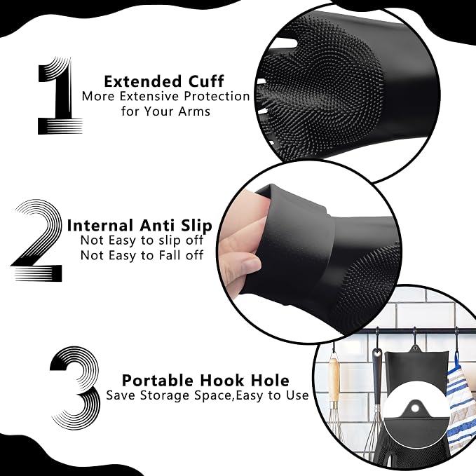Pet Grooming Gloves—Dog Washing Gloves with High-Density Teeth, Dog Bath Scrubber with Enhanced Five Finger Design, Silicone Gloves for Dogs and Cats Bathing, Massage (Dark)