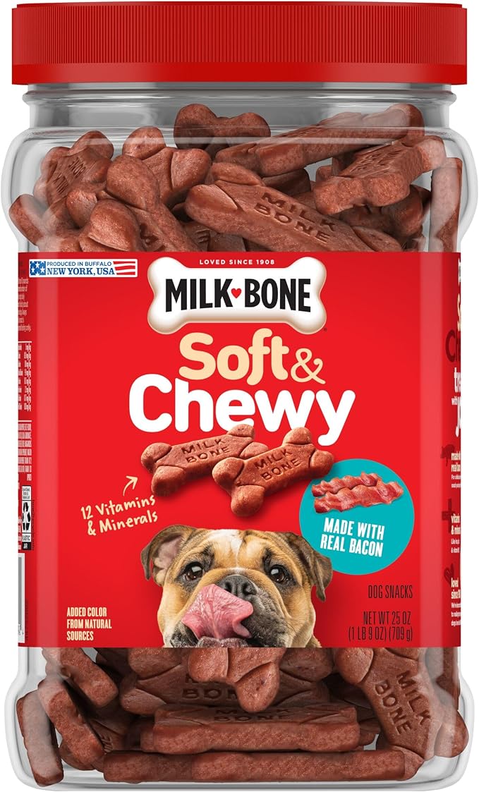 Milk-Bone Soft & Chewy Dog Treats, Made with Real Bacon, 25 Ounce Canister
