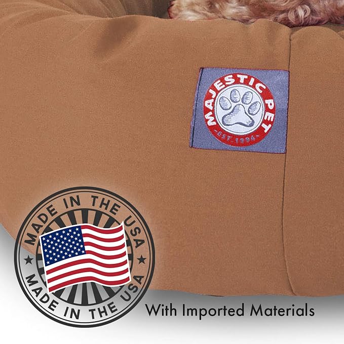 Majestic Pet 40 Inch Bagel Calming Dog Bed Washable – Cozy Soft Round Pet Bed with Spine Support for Dogs to Rest their Head - Fluffy Donut Puppy Bed 40x29x9 (Inch) - Large – Khaki