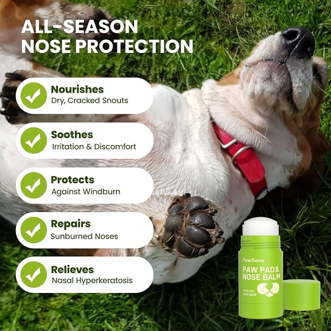 PawSono Lick-Safe Dog Paw & Nose Balm with Coconut Oil | All-Natural Moisturizer & Soother for Dry, Cracked Pads & Snout | Heat & Cold Pavement Protection Wax | Horse Hoof, Joint Care (2.6 oz)