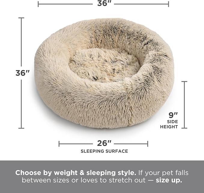 Best Friends by Sheri The Original Calming Donut Dog Bed for Large Dogs up to 100 lbs, Shag Faux Fur, Gray, Large, 36" x 36"