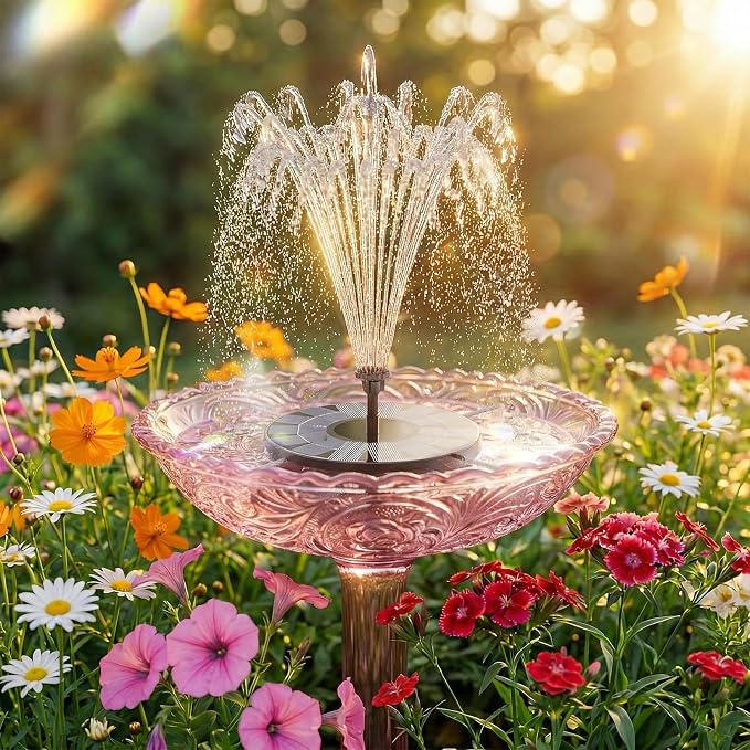 AISITIN 2.5W Solar Bird Bath Fountain Pump, Solar Fountain Pump for Bird Bath with 6 Nozzles, 6.7" Solar Powered Water Fountain Pump for Garden, Ponds, Pool, Fish Tank, Aquarium and Outdoor