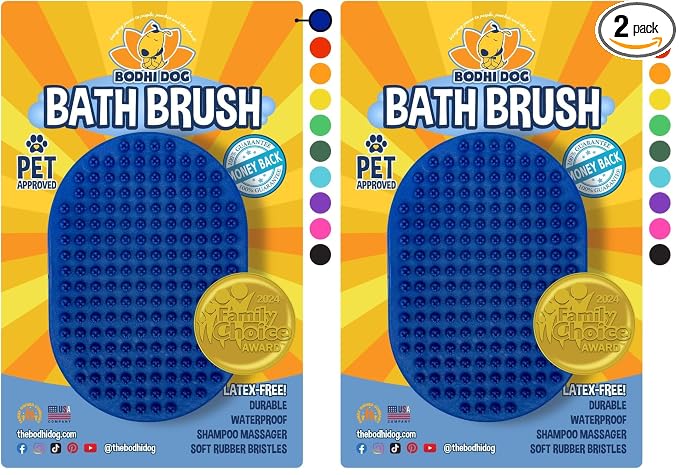 Bodhi Dog Shampoo Brush - Pet Grooming & Bath Supplies for Dogs and Cats - Bath Brush for Long & Short Hair - Premium Scrubber for Shower, Bathing & Massage (One Pack, Blue) (Pack of 2)