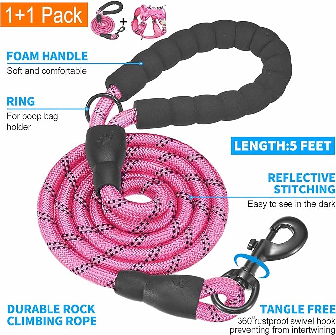 Beebiepet Heavy Duty Tactical Dog Harness for Small Dogs, No Pull Adjustable Pet Harness Reflective Service Training Easy Control Pet Vest Military K9 Working Dog Harnesses- Medium, Pink Camo