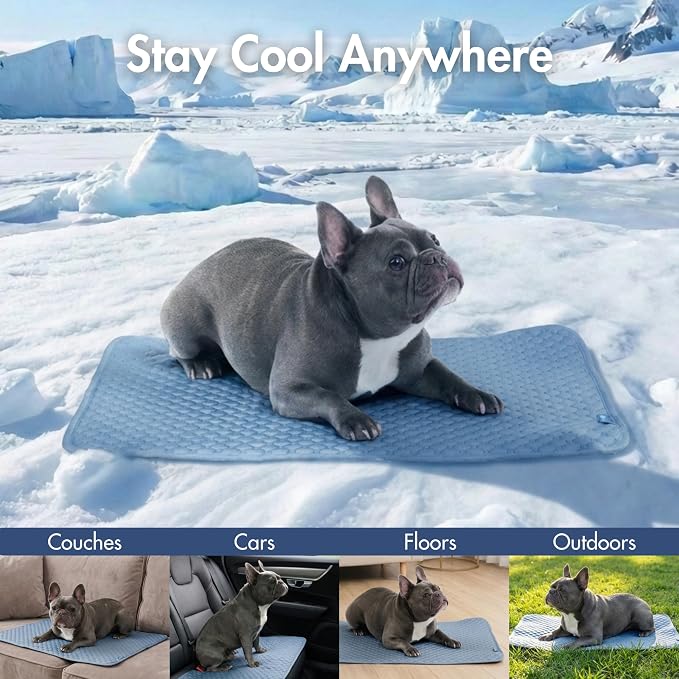Spark Paws Cooling Mat for Dogs - Self Cooling Dog Mat & Pet Cooling Pad for Large, Medium & Small Dogs - Non-Toxic, Non-Gel Washable Cooling Bed - Ash Blue - Size XL