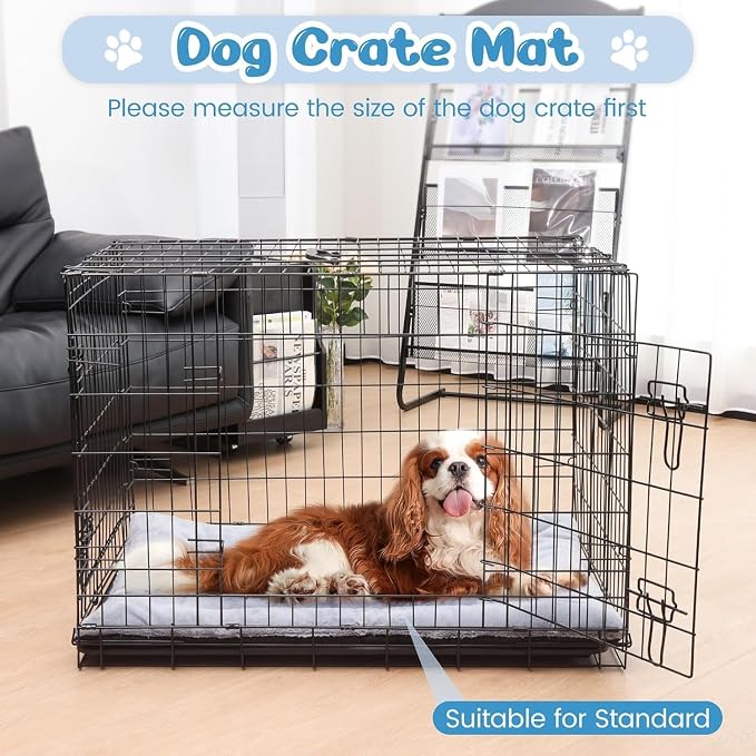 Dog Crate Pad Washable, Plush 36 x 23 Inch Anti-Slip Kennel Mat for Medium to Large Dogs up to 70 lbs, Fits Wire or Metal Crates, Travel, Home, Training Use, Dark Grey