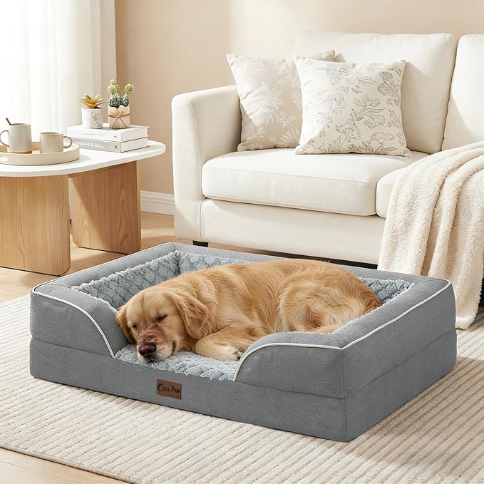 Orthopedic Dog Beds for Extra Large Sized Dogs 42x30 Inch, XL Waterproof Egg Crate Foam Dog Sofa Bed with Removable Washable Cover Big Pet Couch with Bolster & Non-Slip Bottom, Grey