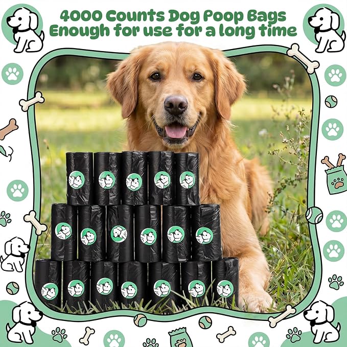 Sherr 4000 Counts Dog Poop Bags Bulk Leak Proof Dog Waste Bags for Puppy Pets Poop Outdoor Walking and Travel, 200 Rolls