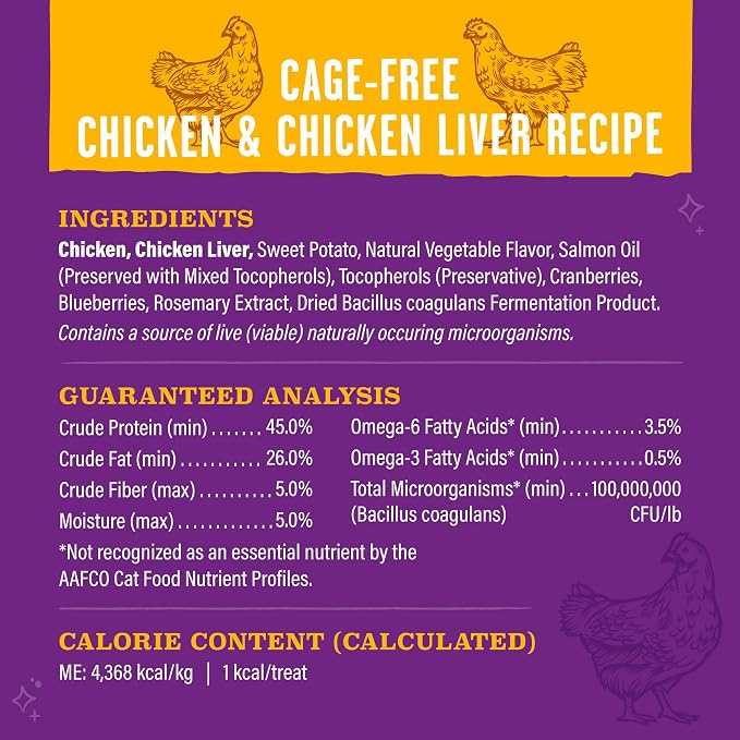 Stella & Chewy's Meowfulls Freeze Dried Cat Treats - Chicken & Chicken Liver Recipe - Raw Protein with Probiotics & Salmon Oil - 1 Calorie Per Treat - 1.5 oz