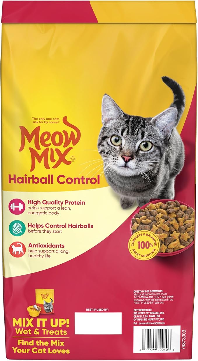 Meow Mix Hairball Control Dry Cat Food for Adult Cat, 6.3 lb. Bag