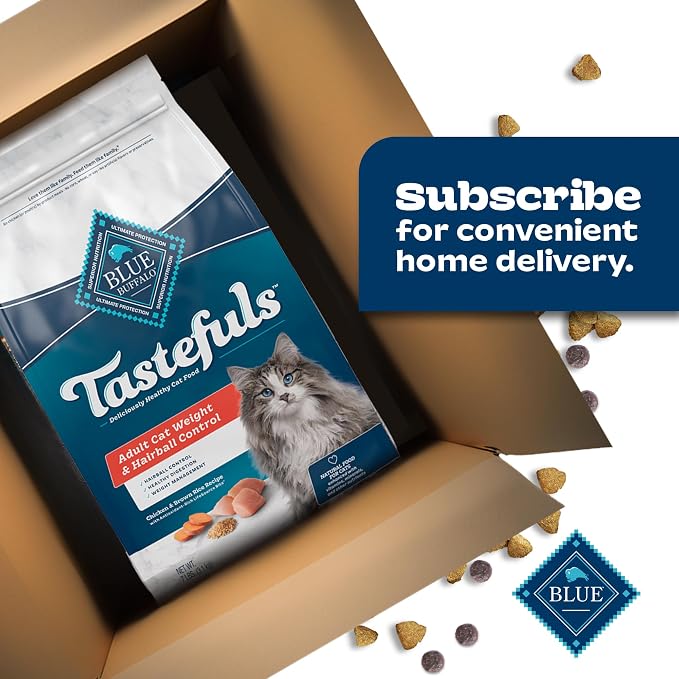 Blue Buffalo Tastefuls Chicken & Brown Rice Recipe Adult Indoor Dry Cat Food for Weight Control & Hairball Control, Real Chicken First, Natural Cat Food Made with Natural Ingredients, 7 lbs.