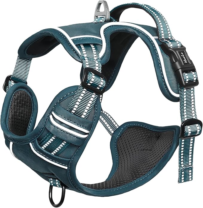 HEELE Dog Harness for Medium Dogs No Pull Dog Vest Harness with Soft Padded Handle Reflective for Outdoor Training, Blackish Green, M