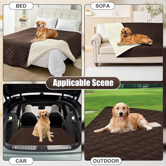 Smiry Waterproof Dog Bed Cover Pet Blanket, Soft Washable Dog Blanket for Furniture Bed Couch Sofa Reversible, Checkered (68"x82", Chocolate/Beige)