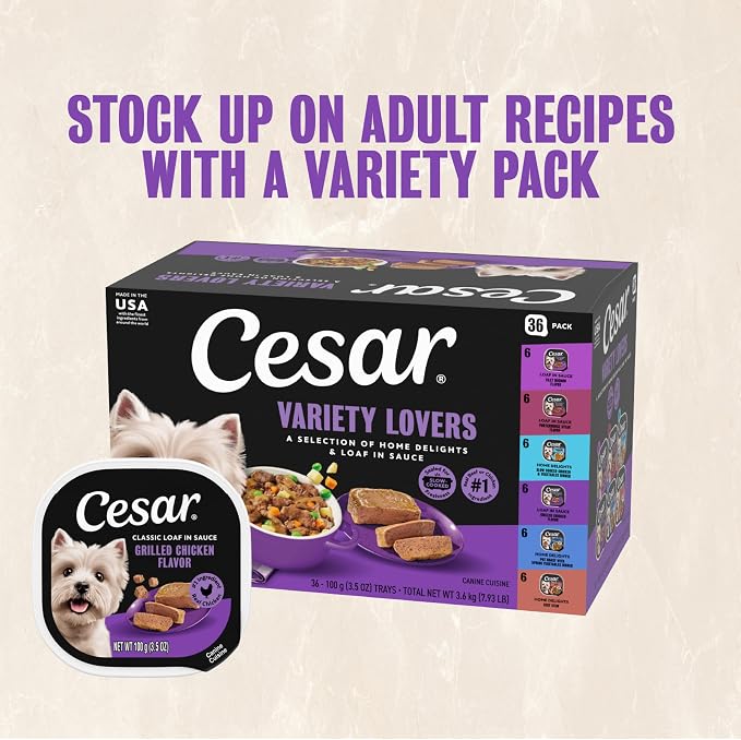 Cesar Home Delights & Classic Loaf in Sauce Wet Dog Food Variety Pack, 3.5 oz. Trays, 36 Count (Pack of 1)