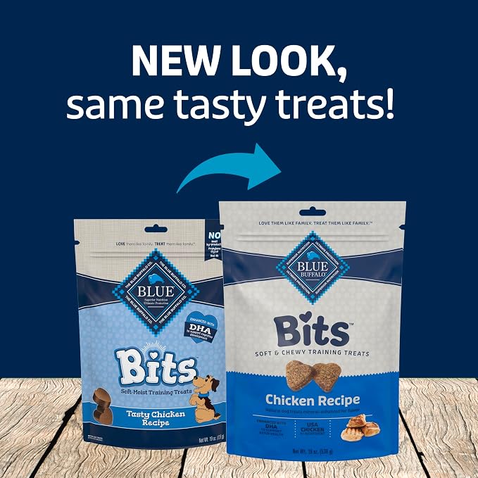 Blue Buffalo Bits Chicken Soft & Chewy Dog Treats, Bite-Sized for Training, Made with Real Chicken & Enhanced with DHA, Heart-Shaped Dog Treats, Made in the USA with Natural Ingredients, 19 oz.