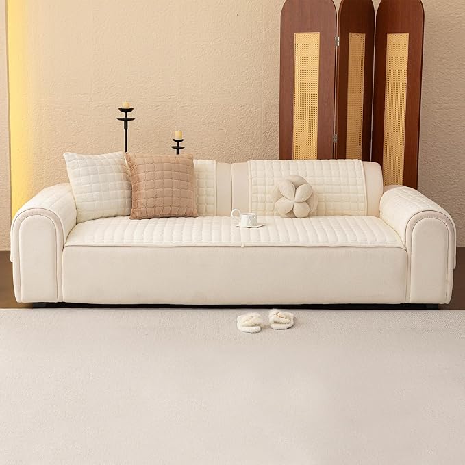 Velvet Couch Covers for Dogs, Dog Sectional Couch Covers, Pet Couchs Cover for Loveseat, Couchs Protector for Dogs, Sectional Sofa Cover for Pet Washable(1PC,Beige White,27.6"×59")
