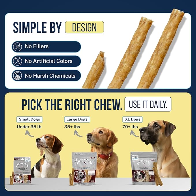 Tartar Shield® Soft Rawhide Dental Chews for Extra Large Dogs | VOHC Accepted | Reduces Tartar, Controls Plaque & Freshens Breath | Vet Recommended | Bacon Flavor | USA Made | 12 Count