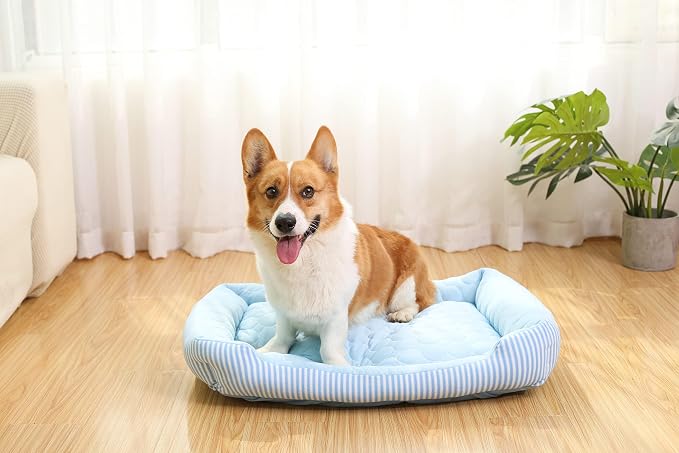 Cooling Dog Bed for Large Medium Small Dogs, Breathable Dog Cooling Mat with Self Cooling Ice Silk Fabric, Washable Summer Pet Bed for Indoor Outdoor, (Blue1, X-Large)