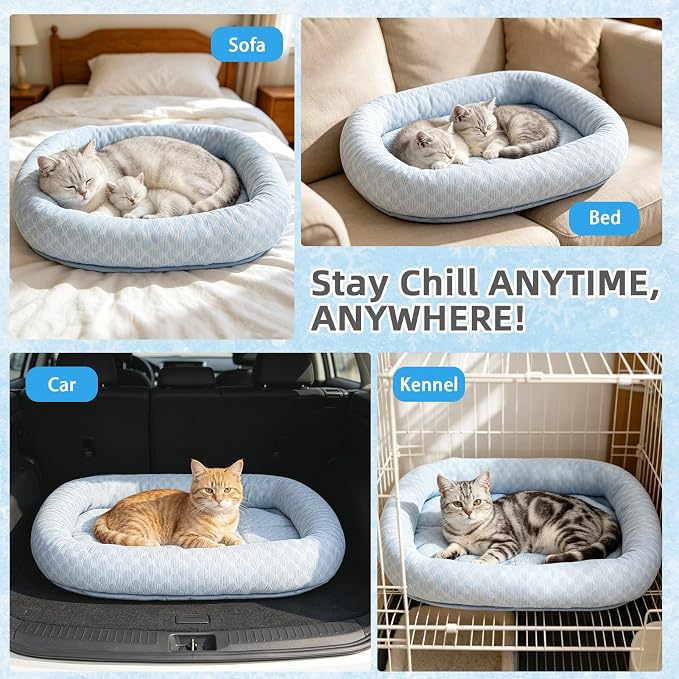 Cat Cooling Mat, Summer Cooling Pet Bed Mat for Cats or Small Dogs Puppy, 23.6"x19.7" Calming Anxiety Relief Small Dog Bed with 3D Sensory Dot,Soft & Comfortable Pet Pad with Anti-Slip Bottom