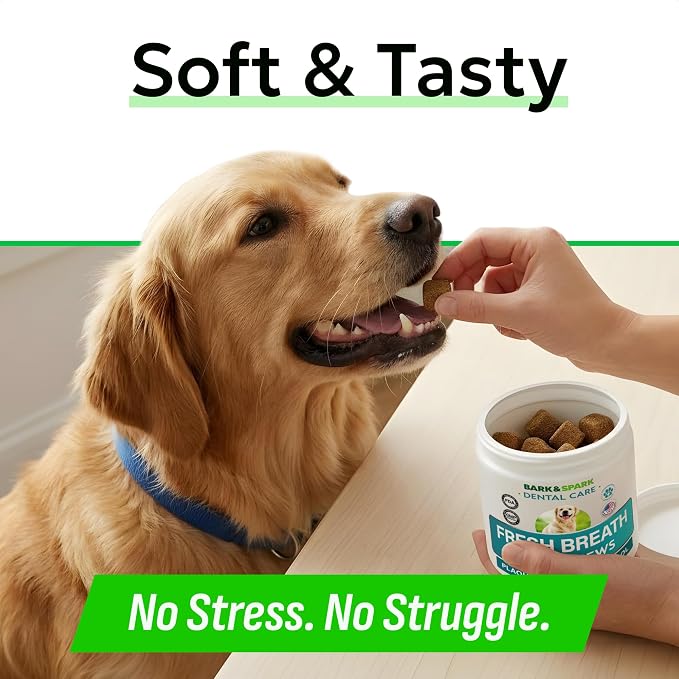 BARK&SPARK Dog Teeth Breath Freshener Chews, Dental Cleaning Treats for Bright Smile - Plaque, Tartar and Bad Breath Advanced Remover for Dogs, Pet Oral Care Bright Co Lab Pro Formula - 90 Servings