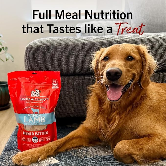 Stella & Chewy's Freeze-Dried Raw Dinner Patties - Dandy Lamb Recipe - High Protein Grain-Free Puppy & Dog Food - Perfect for Picky Eaters - 25 oz,(Pack of 2)