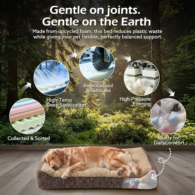 JOEJOY Orthopedic Dog Bed Medium Sized Dogs, Extra Thick Supportive Big Dog Couch Bed with Sides, Ultra Soft Pet Bed Sofa, Brown, 35''x25''