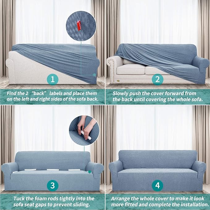 YEMYHOM Couch Cover Latest Jacquard Design High Stretch Sofa Chair Covers for Living Room, Pet Dog Cat Proof Armchair Slipcover Non Slip Magic Elastic Furniture Protector (Small, Light Blue)