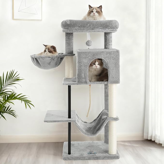 Gitelsnour Cat Tree, Cat Tower for Indoor Cats, 43.3 inch Cat Tree Tower with Sturdy Steel Tube, Cat Hammock, Cat Condo for Small Cats and Kittens, Cat Scratching Post, Light Gray GCT004SW
