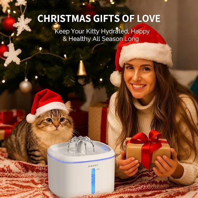 Cat Water Fountain,84oz/2.5L Pet Cat Fountain – Ultra Quiet Upgraded Automatic Pet Water Dispenser with 8 Replaceable Filters, Indoor Cat & Dog Drinking Bowl (Cat Fountain+8 Filters)