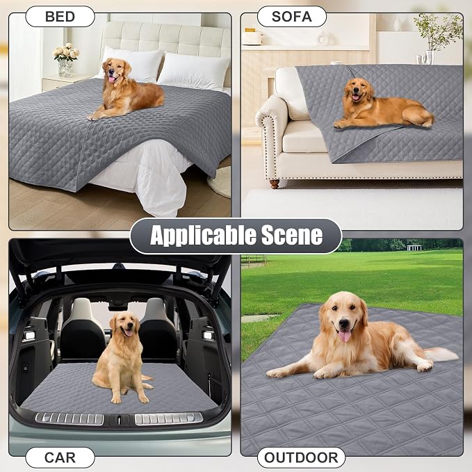 Smiry Waterproof Dog Bed Cover Pet Blanket, Soft Washable Dog Blanket for Furniture Bed Couch Sofa Reversible, Checkered (52"x82", Grey/Grey)