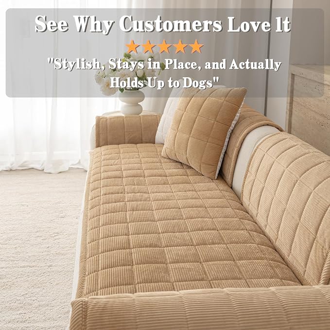 Premium Washable Couch Cover for Dogs, Non Slip Sectional Sofa Protector for L Shape Couch,Dog Couch Cover for Waterproof(1PC/27.6"x94.5",Khaki)