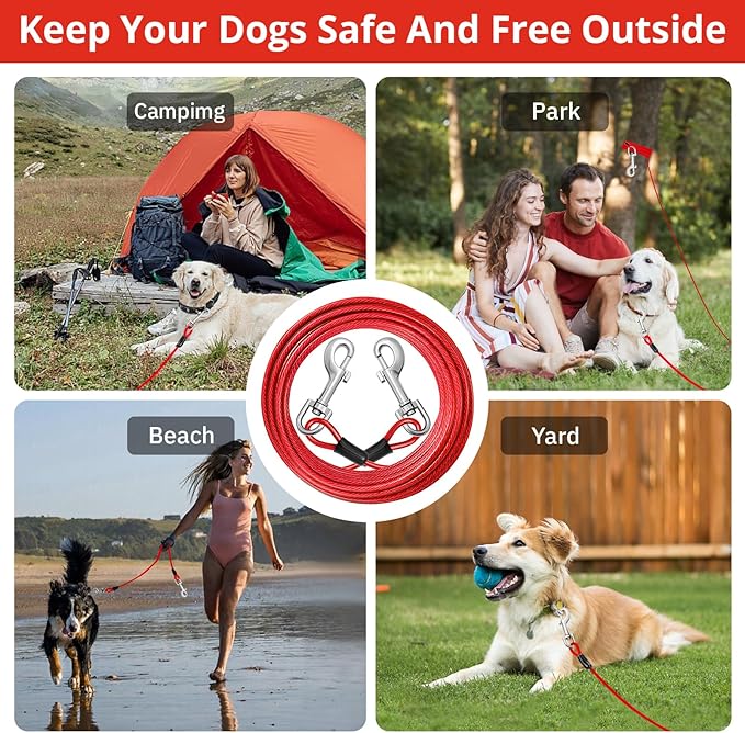 jenico Dog Tie Out Cable: 10ft Dog Leads for Yard Heavy Duty - Reflective Chain Leash for Outside Small Large Dogs Up to 125lbs Outdoor Runner Camping