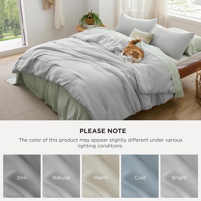 Bedsure Queen Comforter Set, Silver Grey Soft Prewashed Bedding for All Seasons, 3 Pieces GentleSoft Bed Set, 1 Lightweight Comforter (90"x90") and 2 Pillowcases (20"x26")