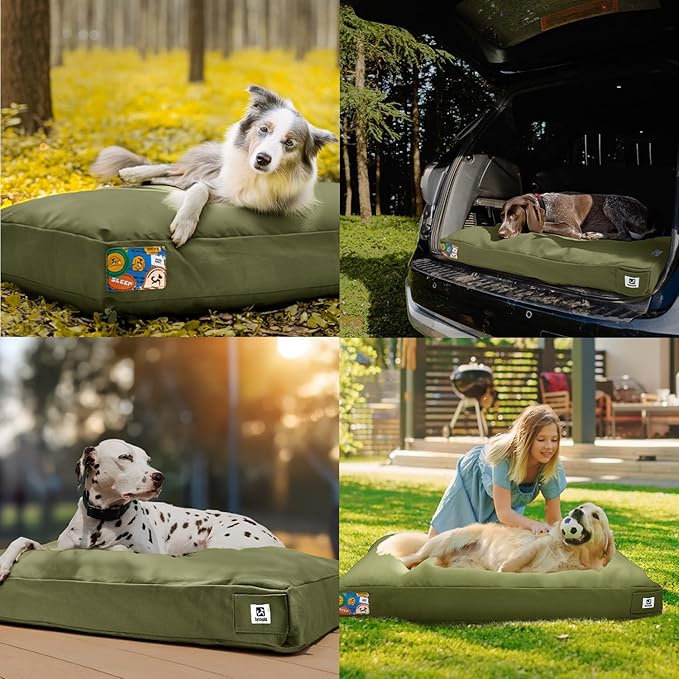 Sytopia 47 Inch Canvas Outdoor Dog Bed for XXL Dogs, Durable Dog Bed with Waterproof Machine Washable Removable Cover, Indoor Patio Pet Pad for Crate, Green