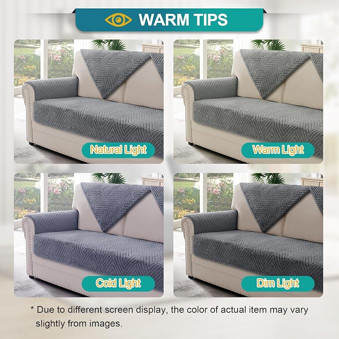 Turquoize Waterproof Couch Cover for Dogs Fuzzy Pet Couch Covers for Sofa Thick Dog Bed Cover Non-Slip Sofa Covers for 2 Cushion Couch Protector Slipcover Pet Friendly (Grey, 36" x 48")