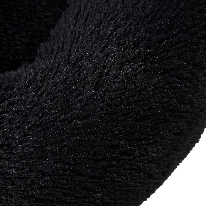 Dog & Cat Bed: Round Faux Fur Pet Bed - Plush, Cozy, & Calming Donut Bed for Small Pets - Soft & Comfortable Sleeping Cushion for Napping & Lounging, 20" Round, Black