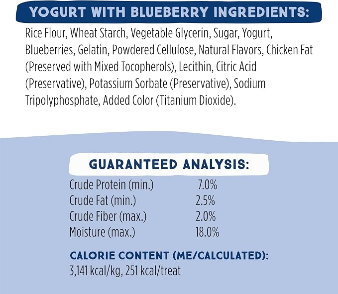 Ultra Chewy Yogurt with Blueberry Double Treat Bones: Long-Lasting Dog Treats Made in USA for Large and Small Breeds, Highly Digestible (24 Count)