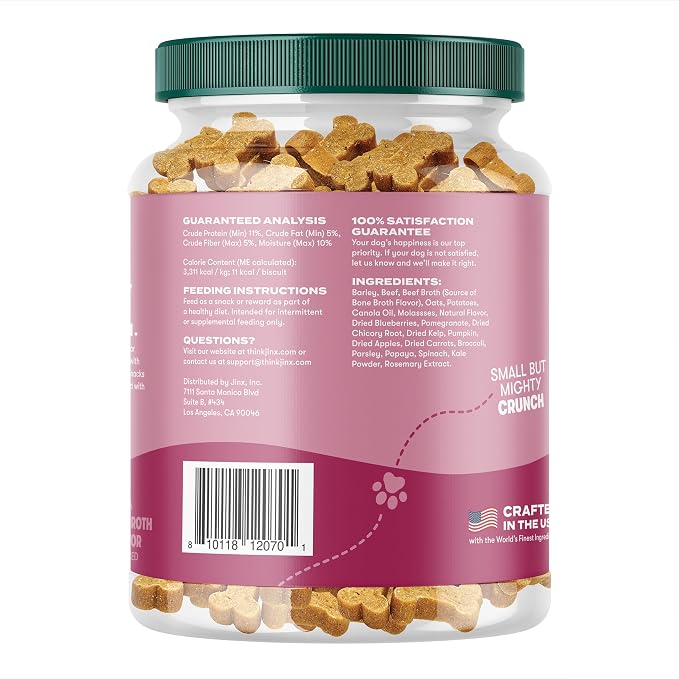 Jinx Oven-Baked Beef Bone Broth Mini Biscuit Dog Treats - Crunchy, All Natural, Superfood-Rich with Grass-Fed Beef, Dog Biscuits for Puppies, Adults & Seniors - 32oz