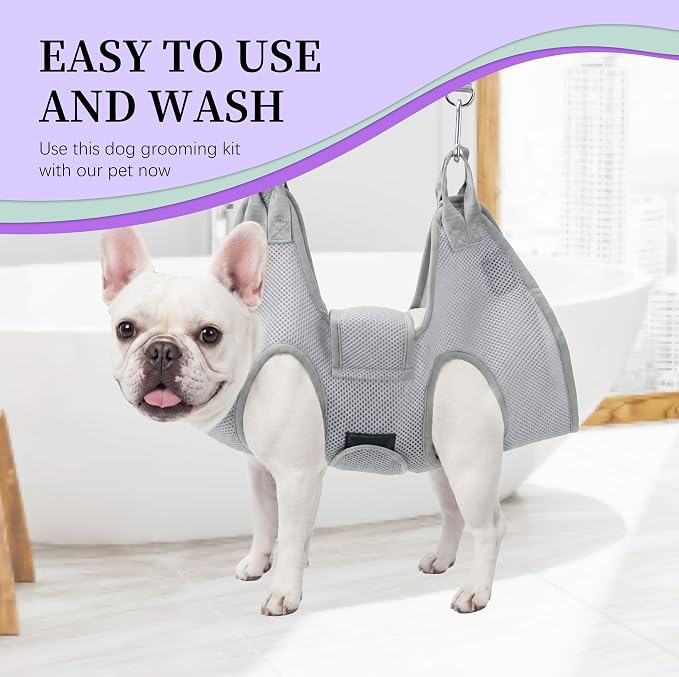 PatiencET Dog Grooming Hammock for Small Dogs Pet Hammock for Nail Trimming Dog Sling for Nail Clipping Dog Hanging Harness (Gray S)