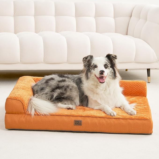 EHEYCIGA Memory Foam Dog Bed Large Size Dogs, Orthopedic Dog Bed Large with Washable Removable Cover, Waterproof Pet Sofa Couch with Nonskid Bottom, 36x27x6, Pumpkin